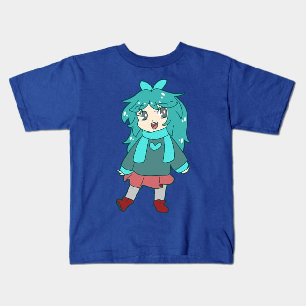 Chibi Blue-Green Girl Kids T-Shirt by saradaboru